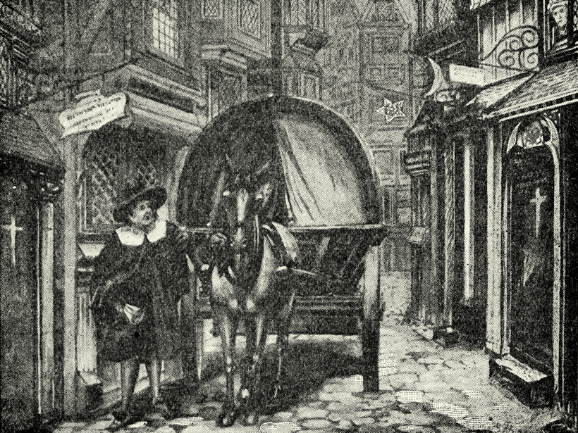 A “dead cart” depicted in an antique engraving.