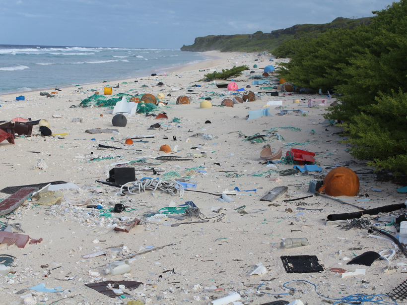 Plastic pollution covering East Beach, Henderson Island.