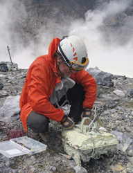 ASV recovered after a nearby steam eruption caused waves that inundated the drone boat as it crossed Laguna Caliente.
