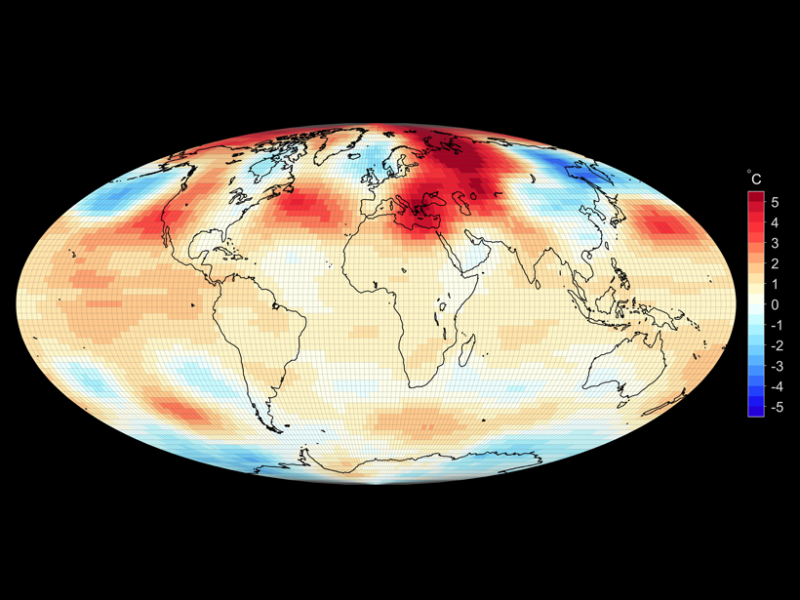 Temperature anomalies (deviations from the 1981–2010 monthly mean in degrees Celsius) estimated from advanced microwave sounding unit data for February 2016