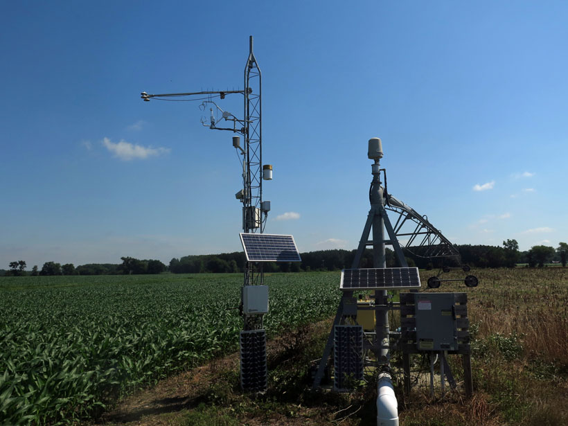 Flux towers, such as this one in a Maryland corn field, provide continuous measurements of evapotranspiration.
