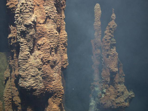 Hydrothermal vent structures at the Mariner site in the South Pacific.