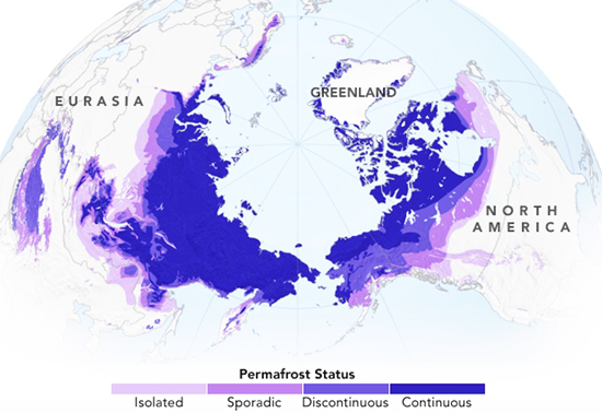 About 37 million square kilometers of permafrost exist in the Northern Hemisphere