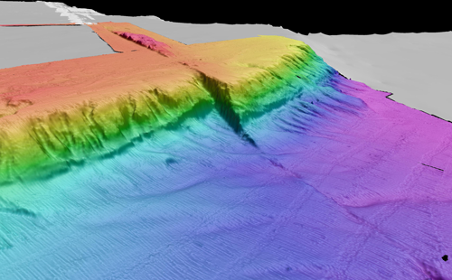 The Queen Charlotte–Fairweather fault emerges from the Alaskan coast and stretches across the ocean floor.