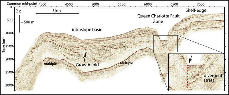 Seismic reflection profile acquired in August 2016.