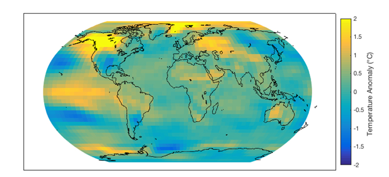 Annual mean temperature anomalies for 1941 from the assimilation of ice core oxygen isotope data only.