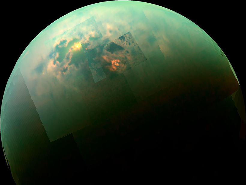 Saturn’s largest moon Titan, viewed by Cassini.