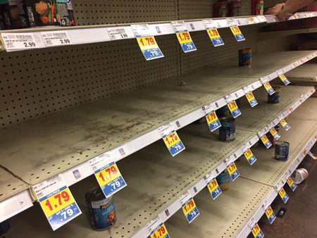 No soup for you! Houstonians stocked up on soup prior to Hurricane Harvey’s landfall, leaving these shelves bare.