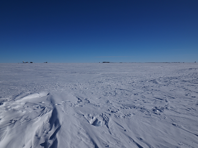 South Pole Station, seen from a nearby ice core drilling site. Isotope data from this core provide info on past climates.