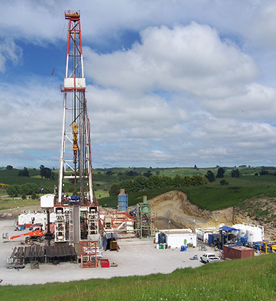 Geothermal drill rig at Te Mihi, New Zealand.