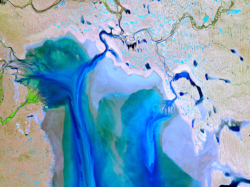 Landsat 5 Thematic Mapper image of the northwestern corner of North Lake Eyre, Australia, after floods in March 2011.