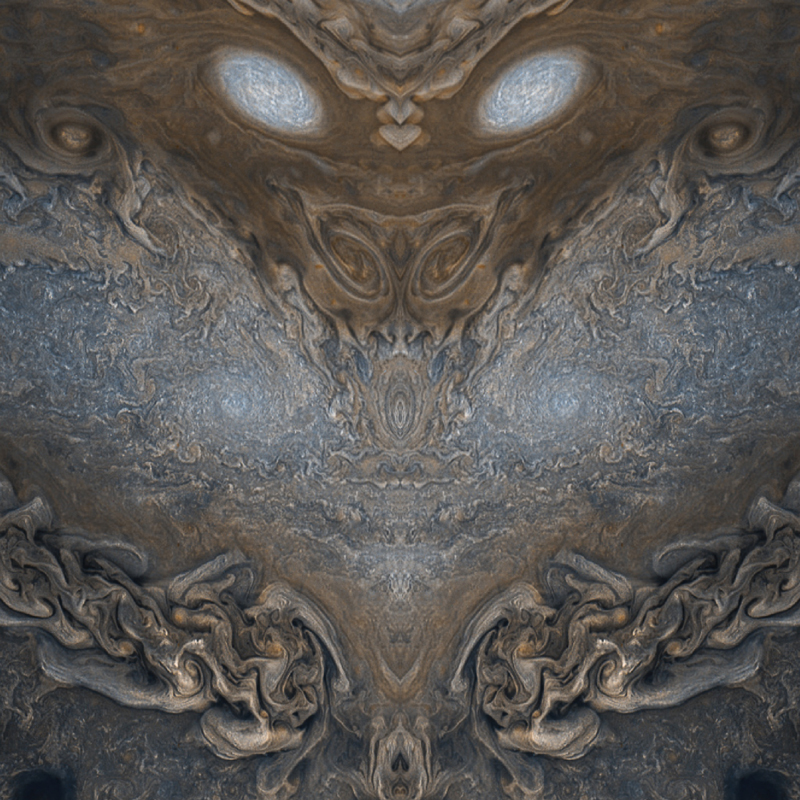 A dragon face, rendered from JunoCam images of Jupiter.