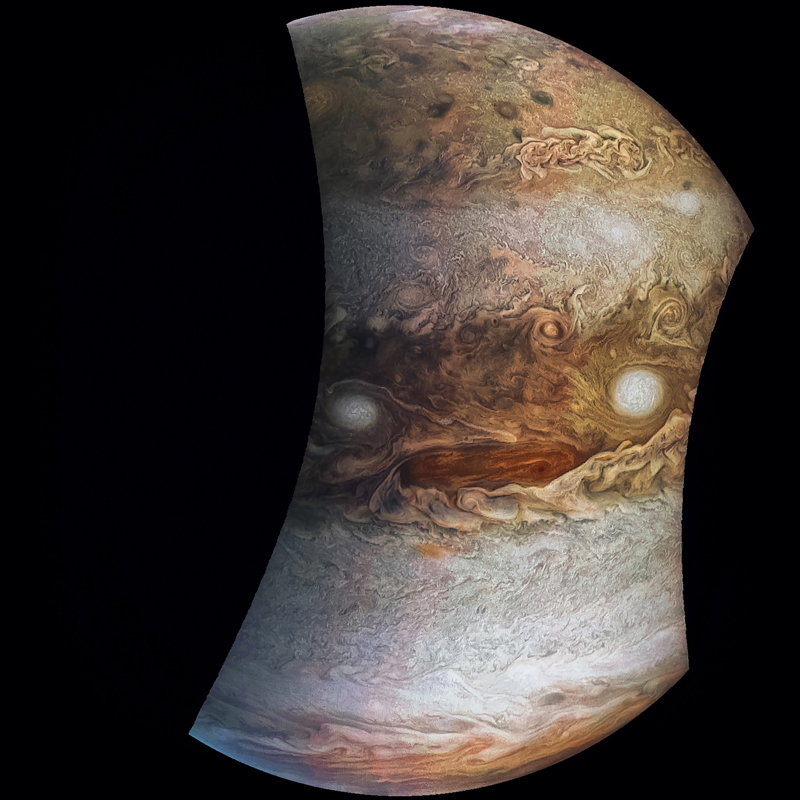 Jovey McJupiterface, a rendition of a JunoCam image, stares back at you.