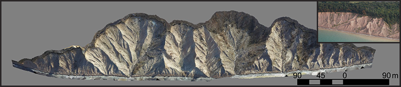 A 3-D model produced using SfM photogrammetry obtained at Chimney Bluffs State Park in New York.