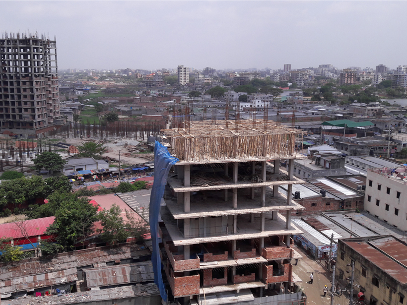 Dhaka, Bangladesh, has dense residences and skyscrapers; mitigating earthquake hazards here is a “wicked problem.”