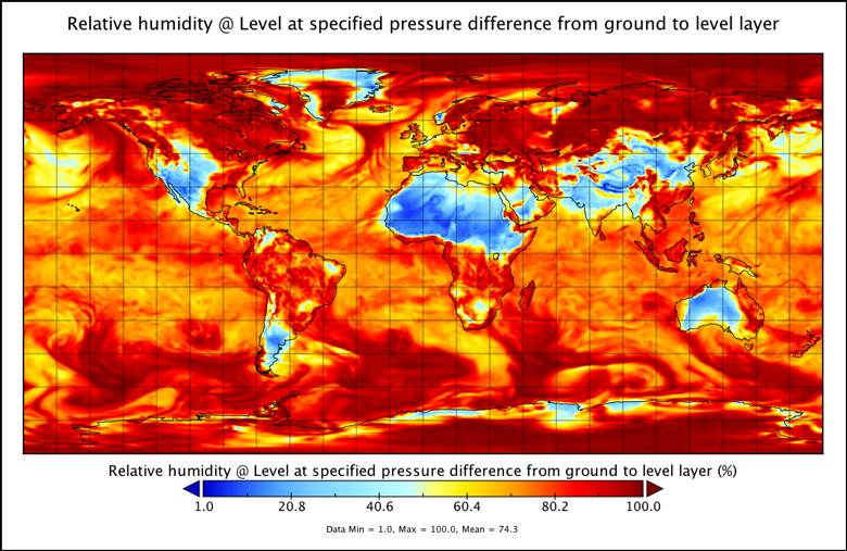 Worldwide relative humidity from NOAA Global Forecast System