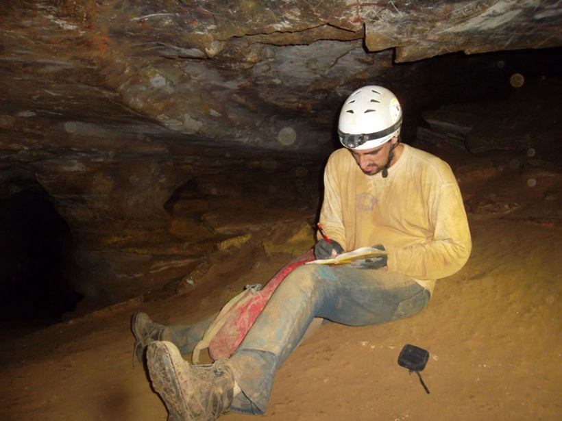 Kevin Webster takes cave air measurements