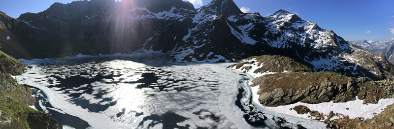 Lago Nero, shown here shortly after its ice cover broke up in spring, is a monitored alpine lake on the southern slopes of the Swiss Alps. Climate warming is rapidly changing winter conditions for alpine lakes and their vulnerable ecosystems