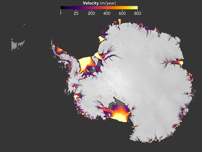 Map of surface velocity of Antarctica’s ice