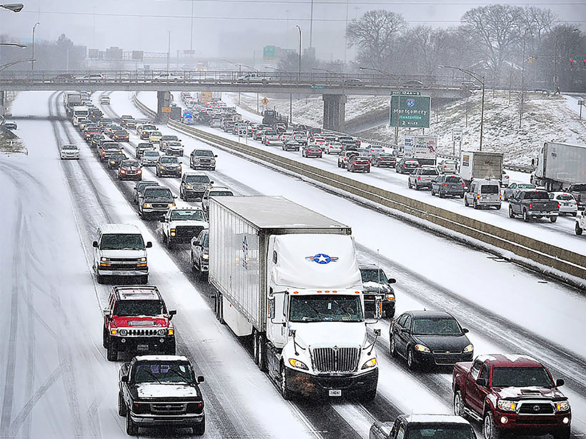 A 28 January 2014 snowstorm brought traffic in Birmingham, Ala., to a standstill.