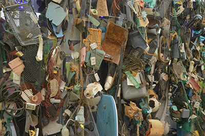 Plastic trash removed from the ocean is on display as part of the Ocean Plastics Lab traveling exhibit.