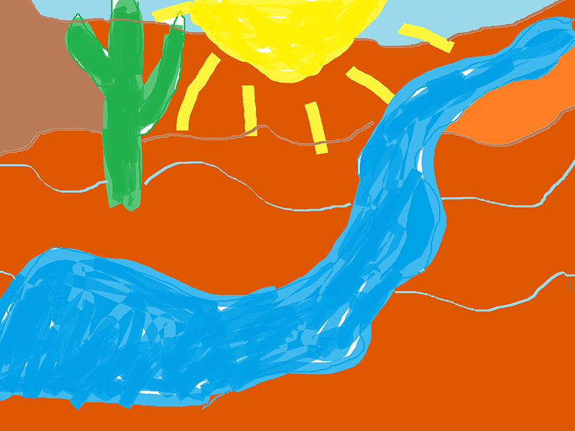 Computer illustration of a stream in the Sonoran Desert