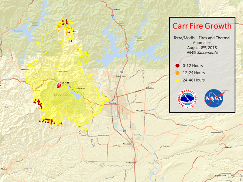 Fire growth map of the California Carr Fire