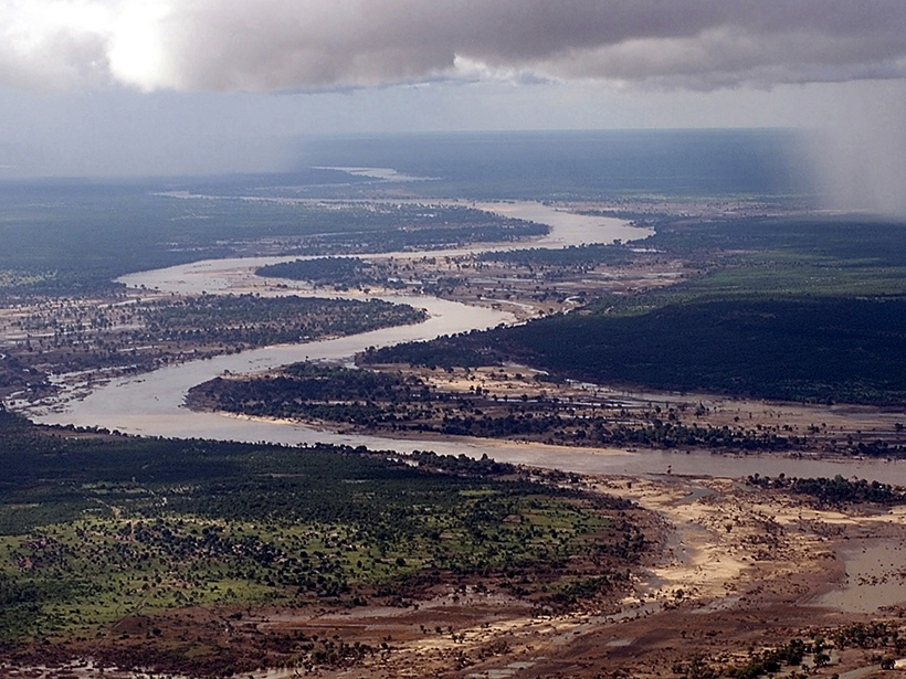 The Limpopo River in Mozambique, which can pose a threat to human infrastructure when floodwaters rise