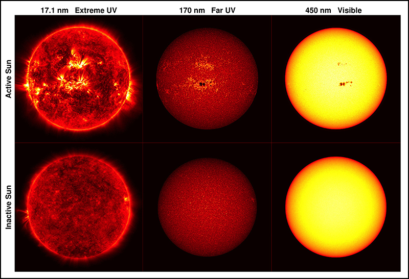 NASA’s Solar Dynamics Observatory satellite took these images of the Sun at three different wavelengths.