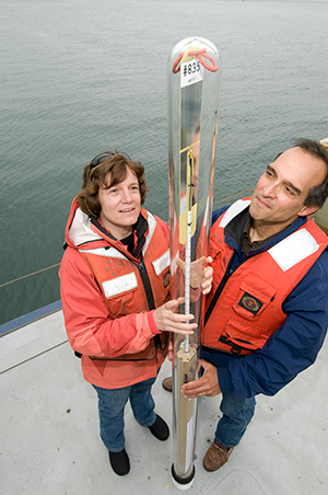 Amy Bower and a technician with a RAFOS float.