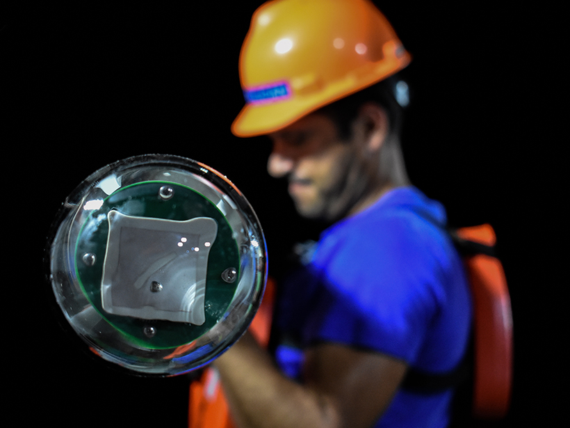 Domitilo Nájera Navarrete stands ready to deploy an acoustically-tracked RAFOS float in the Gulf of Mexico.