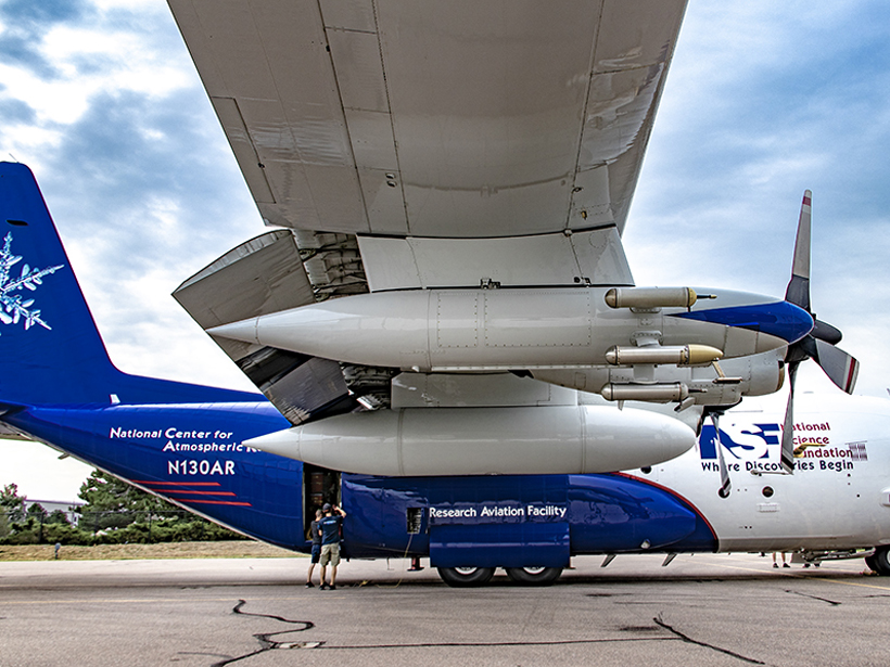 An NSF/NCAR research aircraft prepares for takeoff to Boise, Idaho, to study western wildfire smoke.