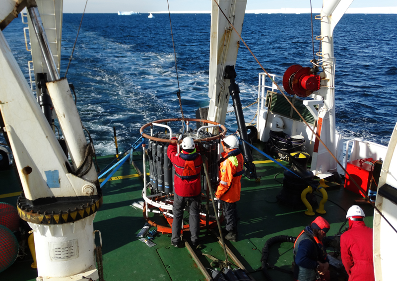 Technicians on the OGS Explora prepare and calibrate different oceanographic and geophysical tools.