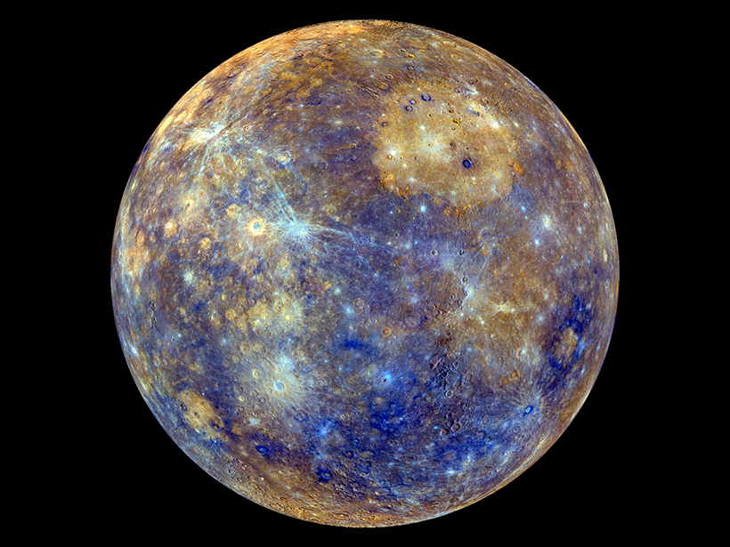 An enhanced-color image of Mercury