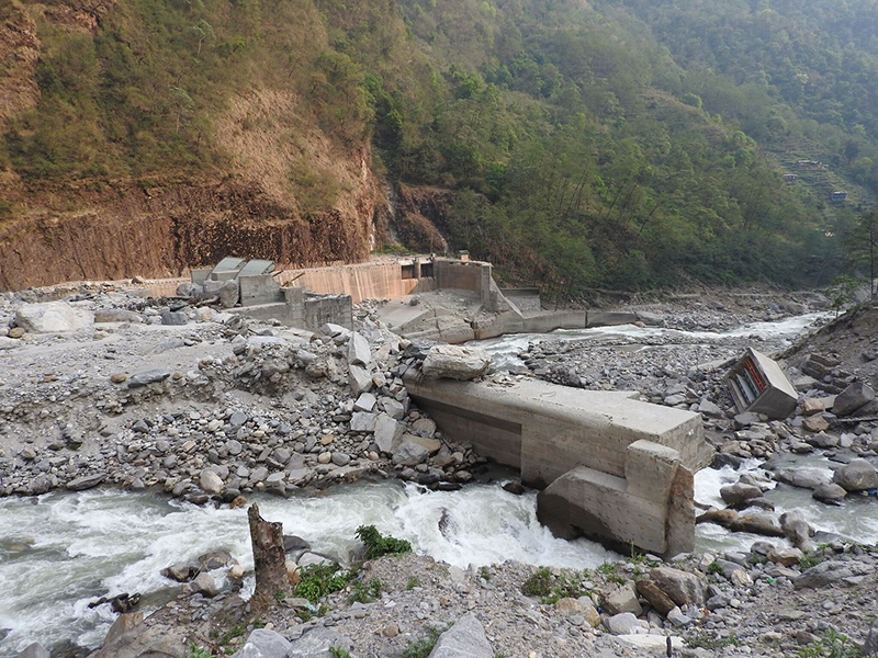 Nepal’s Upper Bhote Koshi Hydroelectric Project intake dam, damaged by a July 2016 glacial lake outburst flood