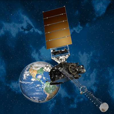 Weather satellite GOES-16 observes Earth from geostationary orbit.