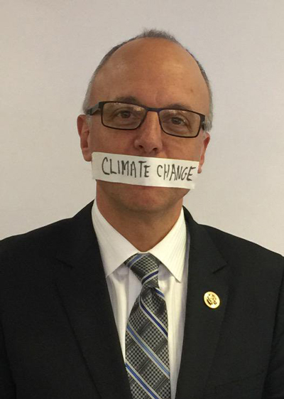 Rep. Ted Deutch taped his mouth shut on 17 May 2015 to protest efforts to muzzle science.