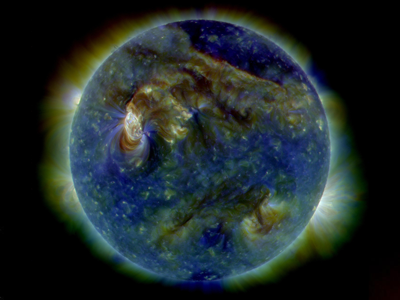 false-color ultraviolet image solar storm on 1 August 2010