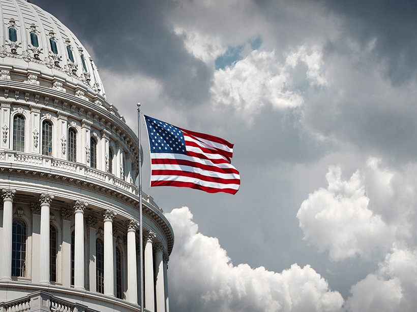 Storm clouds behind the U.S. Capitol building.