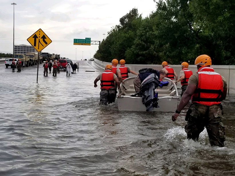 The Texas Army National Guard assists in flood rescues associated with Hurricane Harvey on 27August 2017