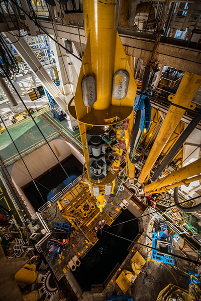 A borehole observatory head holds instruments to study the submarine Nankai Trough