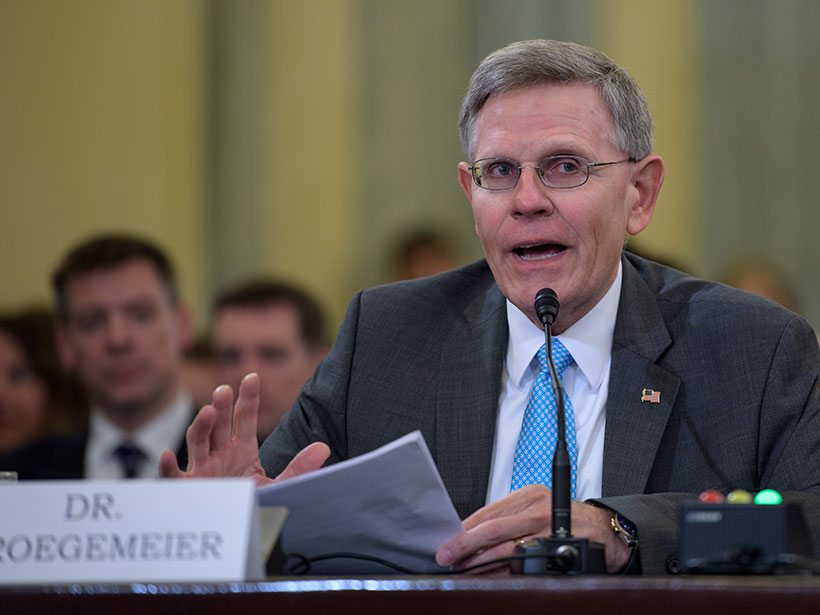 Kelvin Droegemeier, science adviser, fields questions from the Senate.