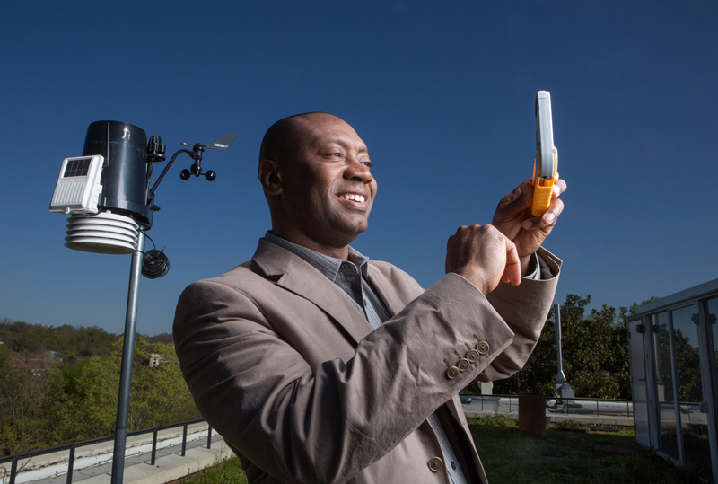 Meteorologist Marshall Shepherd takes wind readings. Meteorologist Marshall Shepherd takes wind readings.