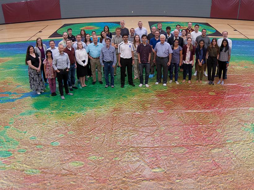 Photomosaic of the surface of Mars; the science team associated with the Mars Odyssey spacecraft’s THEMIS camera