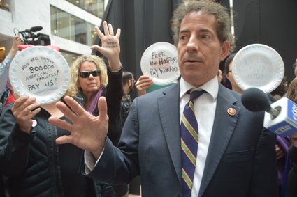 Representative Jamie Raskin protests government shutdown