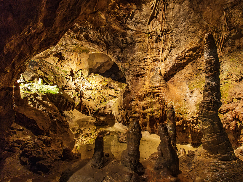 Stalagmites in a cave in Budapest, Hungary