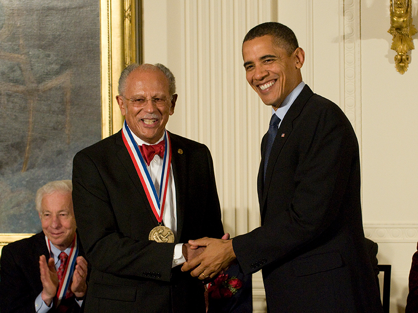 Warren Washington receives the National Medal of Science from President Barack Obama in 2010.