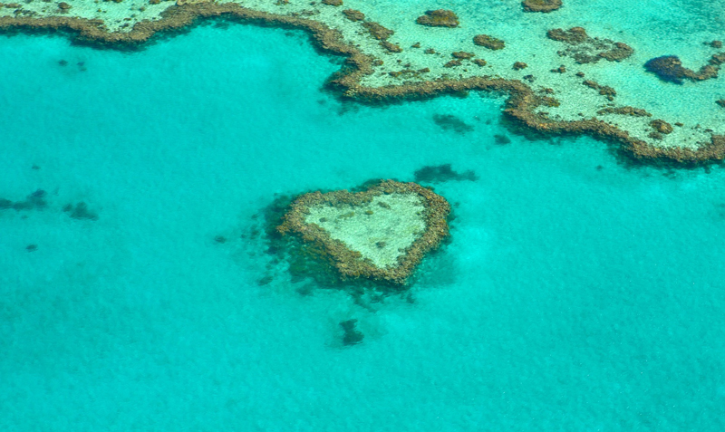 Heart-shaped reef island in the Great Barrier Reef