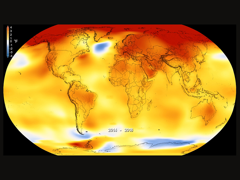 Map of global temperature for 2014–2018 change compared to the 1951–1980 average