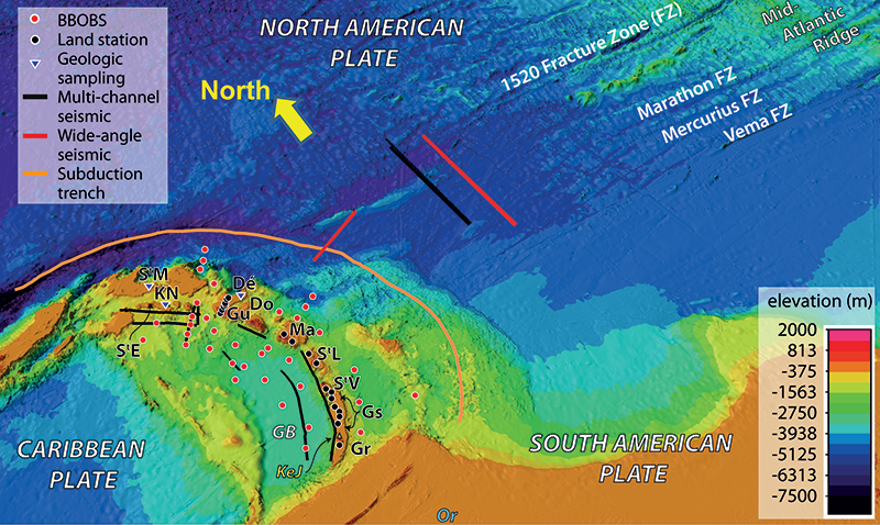 Bathymetric-topographic map from the Mid-Atlantic Ridge to the Antilles Arc